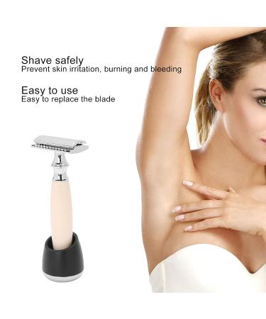 Premium Beige Double Edge Manual Razor with Stand for Men & Women - Smooth Shaving Experience - Buy Online on GoSupps.com