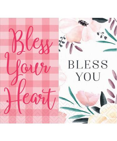 Design Design Hankies Pocket or Purse Tissue Packets Bundle of 6 (Bless Your Heart & Bless You Floral)