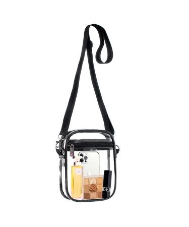 Clear Bag Stadium Approved,Clear Crossbody Purse Bag for Concerts Sports Events, Festivals S-black