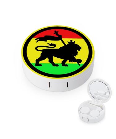 Lion in Jamaica Round Case For Contact Lens Kit Storage Box with Mirror Printed