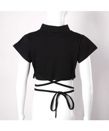 Kaerm Kids Girls Black Mock Neck Crop Top | Long Sleeve Athletic Shirt for Hip Hop Jazz Dance | Size 8-10 - Buy Online on GoSupps.com