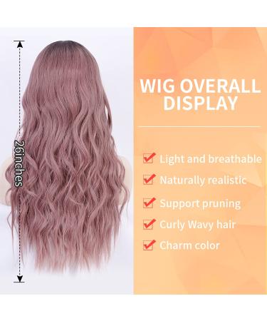 ORSUNCER Ombre Pink Taro Purple Long Curly Synthetic Wig with Bangs - 26 Inches, Heat Resistant for Daily & Party Wear - Buy Online on GoSupps.com