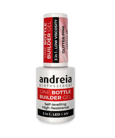 Andreia Andreia 3-in-1 Professional UV & LED Nail Builder Gel for Strengthening Nail or Extension - Self-Equalising Low Viscosity Formula - 15 ml Bottle - Glitter Pink