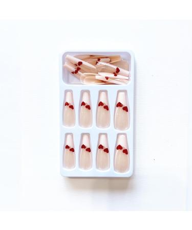 MENILITHS 24Pcs Long Ballet Nails Wine Red Heart Shining False Nails Sticker False Nails Acrylic Fake Nails Full Cover Nails Tips Artificial Finger Manicure for Women and Girls - Buy Online on GoSupps.com