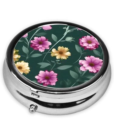 Beautiful Purple Flowers Round Pill Box | 3 Compartment Organizer & Travel-Friendly Design - Buy Online on GoSupps.com