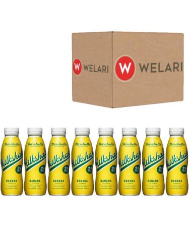 Barebelles 8 x 330ml Milkshake With Welari Thank You Card Banana Flavour Breakfast Drink Fruity Dairy Beverage (2640ml) (8pack) - Buy Online on GoSupps.com
