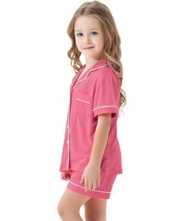 SWOMOG Unisex Kids Modal Pyjamas Set | Button-Down Short Sleeve PJs | Coral | 12-13 Years - Buy Online on GoSupps.com
