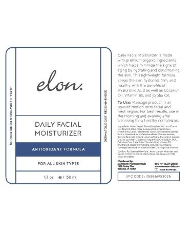 Elon Daily Facial Moisturizer for Women | Hyaluronic Acid Coconut Oil & Jojoba Oil | Organic Anti-Aging Moisturizer for All Skin Types (1.7 Oz) - International Shipping Available - Buy Online on GoSupps.com