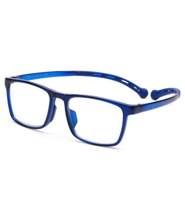 DOOViC Blue Light Filter Reading Glasses Square Frame Large Lenses Glasses with Prescription Strength 1216 Blue 1.5 x