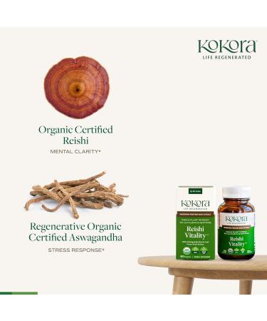 kokora Reishi Vitality - Organic Adaptogenic Mushroom Supplement - Includes Potent Extracts of Reishi and Ashwagandha - 60 Capsules - 30 Servings - Buy Online on GoSupps.com
