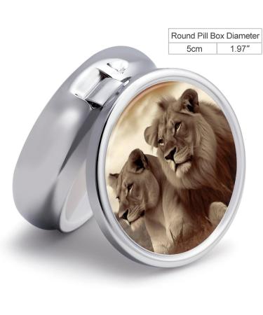 Shop Decorative Round Pill Box with African Lion Print - 3 Compartment Portable Medicine Organizer - Buy Online on GoSupps.com