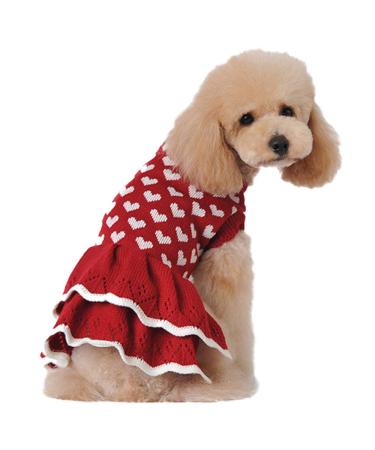Golden Apple Christmas Pet Sweater Love Heart Red Skirt Winter Warm Knit Clothes for Dog Cats Holiday New Year Dress (XL)