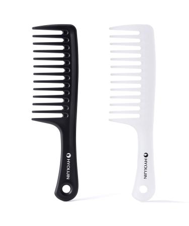 HYOUJIN Wide Tooth Combs For Women Comb Detangler Thick Comb Large Combs For Hair Combs For Curly Hair Black & Clear