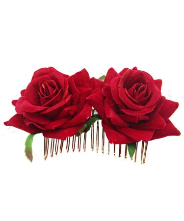 Beaupretty Hair Accessory for Women Barrettes for Women Hair Combs for Women Rose Hair Comb Rose Hair Clip Flower Hair Comb Fork Comb Hairpin Hair Accessories Red Headgear