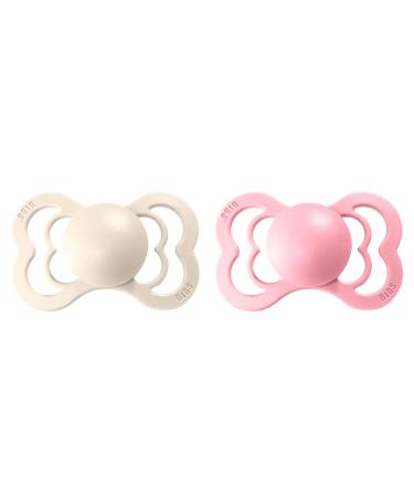 BIBS Supreme Baby Pacifier 2-Pack | Made in Denmark | BPA Free | Silicone Size 2 (6-18 Months) | Ivory/Baby Pink - Buy Online on GoSupps.com