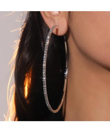 Jumwrit Shiny Big Hoop Rhinestone Dangle Earrings | Sparkle Crystal Circle Studs | Fashion Jewelry Gift for Women - Buy Online on GoSupps.com