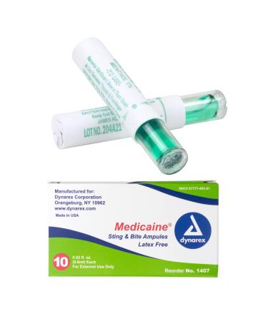 Dynarex Medicaine Sting & Bite Ampules - Bug Bite Itch Relief with 20% Benzocaine USP & 1% Menthol USP Liquid Formula for Pain Itching Irritation - .02 fl. oz. Each Box of 10
