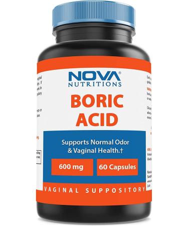 Nova Nutritions Boric Acid Vaginal Suppositories - 100% Pure Made in USA - USP Medical Grade Fine Powder, Easy Dissolve, Third Party Tested - 60 Count (1)