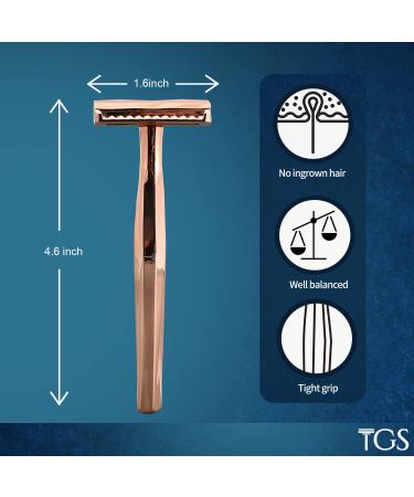 Double Edge Safety Razor for Men & Women | Reusable Metal Razor with Long Handle + 10 Blade Refill (Rose Gold) - Eco-Friendly Shaving Solution - Buy Online on GoSupps.com