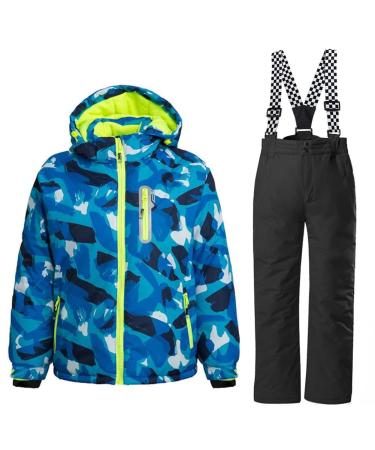 WOWULOVELY Boy's Ski Jacket Pants Windproof Snow Suit Waterproof 2-Piece Snowsuit Girls Unisex Blue+black 10