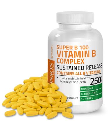 Bronson Vitamin B 100 Complex High Potency Sustained Release - 250 Tablets - Buy Online on GoSupps.com