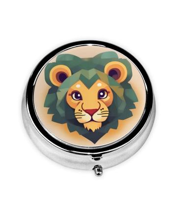 Cartoon Lionround Pill Box 3 Compartments Round Pill Box Organizer for Purse Or Pocket Portable Travel Pill Box
