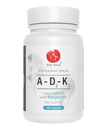 Zen Haus ADK Vitamin Supplement with Network Antioxidants - A D3 K2 (MK-7 Non-Soy) and E with CoQ10 and Alpha Lipoic Acid - for Vision Strong Bones and Teeth and Immune Support - D3 Complex