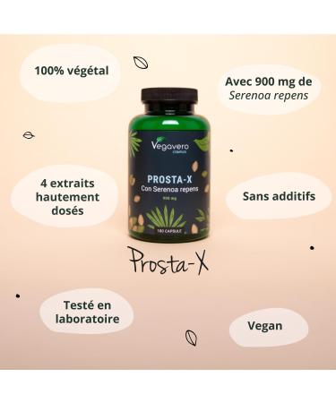 PROSTA-X | 180 G lules | Prostate & Confort Urinaire Homme | Dosage lev & Sans Additifs | Saw Palmetto + Courge + Ortie | Vegavero  - Buy Online on GoSupps.com