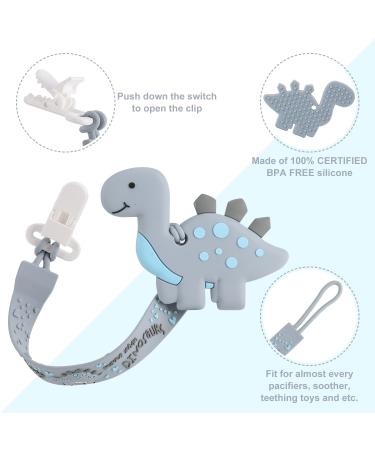 Dinosaur Teething Toy Set with Silicone Pacifier Clip - Pain Relief for Newborn Babies - Freezer Safe - Gender Neutral Gift (Grey) - Buy Online on GoSupps.com