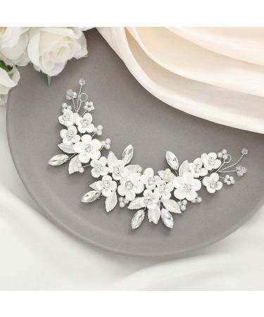Unicra Silver Flower Wedding Hair Vine with Pearls and Rhinestones - Bridal Hair Piece for Women and Girls - Buy Online on GoSupps.com