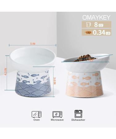 Set of 2 Ceramic Cat Bowls - Tilted Elevated Pet Feeder for Cats and Small Dogs - Dishwasher & Microwave Safe - Blue & Orange - Buy Online on GoSupps.com