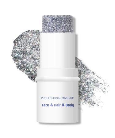 KYDA Body Glitter Stick Chunky Glitter Gel for Face Body Hair Sparkling Holographic Mermaid Sequins Paint Waterproof Multiuse Makeup Glitter Gel Silver
