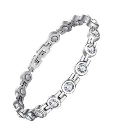 JECANORI Magnetic hard band women titanium steel bracelet women magnetic bracelets for health ultra strong magnets (3500 gauss) energetix magnetic jewelry circular cutting silver