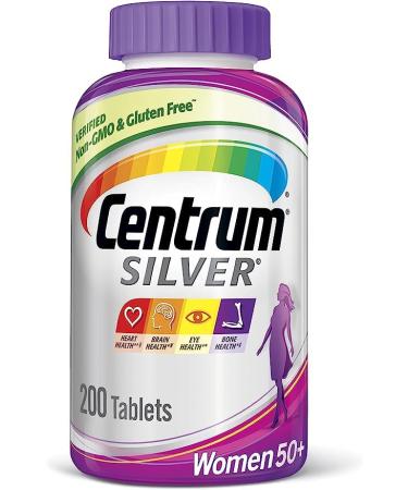 Kilti Centrum Silver Women 50+ Gluten Free Non-GMO Ingredients - Multivitamin/Multimineral Supplement with Vitamin D3 B Vitamins Calcium and Antioxidants 200 Tablets