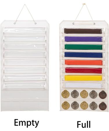 VISEMAN Taekwondo Belt Display Karate Martial Arts Belt Holder with Leather Edge Wall Hanging Display for 8 Belts Hold 10 Medals White - Buy Online on GoSupps.com