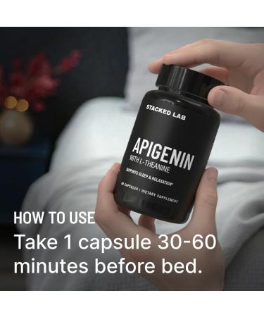 STACKED LAB Apigenin with L-Theanine for Better Sleep | Premium Sleep Support, Relaxation, & Sleep Quality Aid | Non-Drowsy, Melatonin Free | 60 Capsules - Buy Online on GoSupps.com