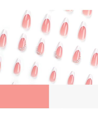 Stunning 24Pcs Stiletto French False Nails with Pearls | Nude Full Cover Press on Nails for Women Girls - Perfect for Festival & Holiday Nail Art - Buy Online on GoSupps.com