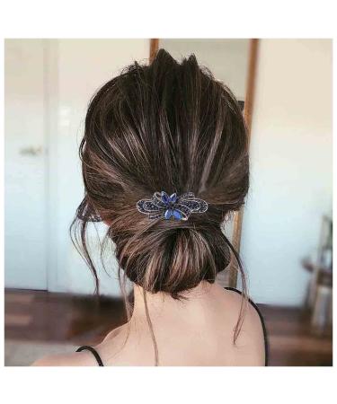 Yheakne Rhinestone Wedding Hair Clip Barrette Blue Crystal Hair Barrette Shine Bride Headpieces Decorative Headwear Sapphire Crystal Hair Clip Bridal Hair Accessories for Women and Girls (Blue B)