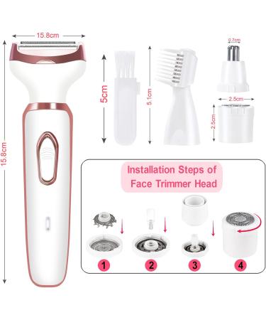 Buy Electric Lady Shaver 4-in-1 Kit for Women | Bikini Trimmer Facial Hair Remover Eyebrow & Nose Hair Trimmer | Rechargeable Wet & Dry Use - Easy Cleansing (White - Buy Online on GoSupps.com