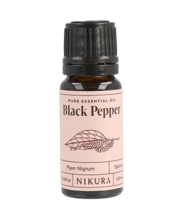 Nikura Black Pepper Essential Oil - 10ml | 100% Pure Natural Oils | Perfect for Aromatherapy Diffusers Soap Making Candle Making | Great for Stress Relief Managing Cravings | Vegan & UK Made 10 ml (Pack of 1)
