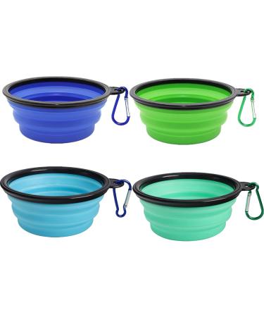 4 Pack Collapsible Dog Bowls with Carabiners - Portable Pet Travel Bowls for Feeding and Water - Blue, Green, Light Blue, Light Green - Buy Online on GoSupps.com