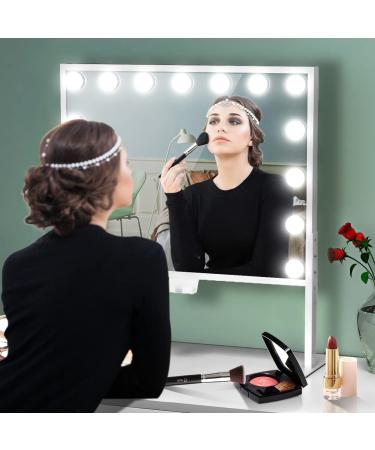 Hollywood Vanity Mirror with Lights - Large 20x16 Inch Lighted Mirror | Adjustable Height, 3 Color Modes, 2 Charge Ports - Buy Online on GoSupps.com