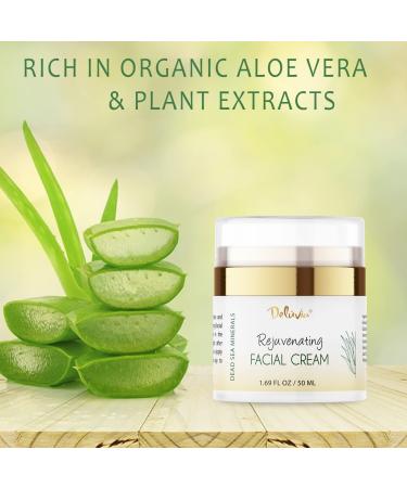 Deluvia Face Moisturizer Cream - Organic Aloe Vera Coconut Oil Vitamin C & E | Rejuvenating Daily Lotion for Dry & Sensitive Skin - Buy Online on GoSupps.com