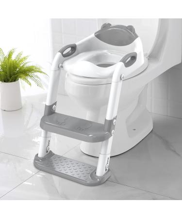 SKYROKU Potty Training Seat with Step Stool Ladder, Toddler Potty Seat for Kids and Toddler Boys Girls, Splash Guard and Safety Handles (Grey) Gray