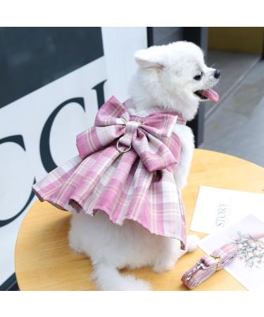Oyccen Dog Grid Dress Harness & Leash Set | Puppy Bow Tie Princess Clothes for Small Dogs & Cats - S Pink - International Shipping Available - Buy Online on GoSupps.com