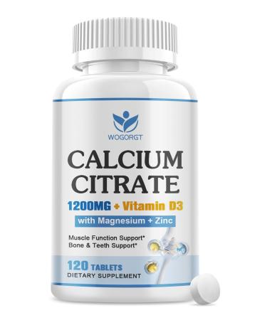 Calcium Citrate 1200mg Supplement with Vitamin D3 for Women and Men - Calcium Magnesium Zinc D3 Supplement for Bone, Teeth, Immune Support, Vegan-Friendly - 120 Tablets 120 Count (Pack of 1)