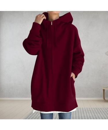 Wine Zip Up Hoodie for Women - Long Sleeve Casual Sweatshirt - Solid Color Preppy Jacket - Size 4X-Large - Buy Online on GoSupps.com