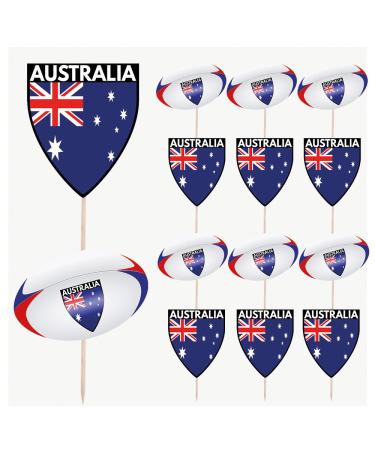Australia Flag Rugby Ball Food & Cupcake Picks Toppers Party Decorations (14 Pack)