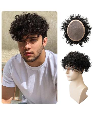 Lordhair Curly Hair Men's Toupee Men 100% Human Hair Hair System for Men Lace with PU Toupee for Men 8x10 inch(20mm) 20mm 8x10inch