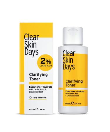 Clear Skin Days Clarifying Toner - Gentle Hydrating Facial Toner for Glowing Skin and Even Skin Tone - with Exfoliating Lactic Acid & Brightening Liquorice Extract - Cruelty-Free & Vegan 100ml - Buy Online on GoSupps.com